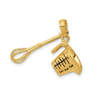 14k Yellow Gold 3-D Black Enameled Measuring Cup and Whisk Pendant