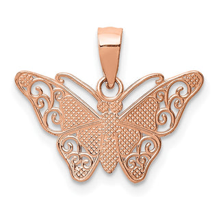 14k Rose Gold With Rhodium Diamond-Cut Butterfly Pendant