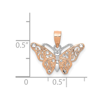 14k Rose Gold With Rhodium Diamond-Cut Butterfly Pendant
