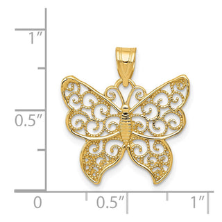 14k Yellow Gold Beaded Filigree Small Butterfly Pendant