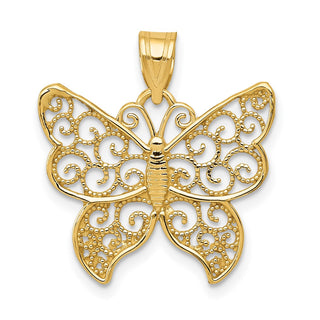 14k Yellow Gold Beaded Filigree Small Butterfly Pendant