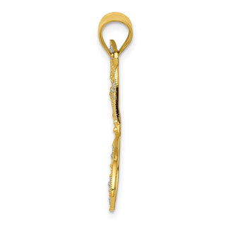 14k Yellow Gold And Rhodium Filigree Dragonfly Pendant