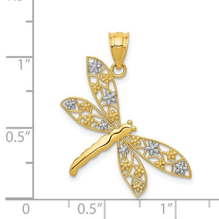 14k Yellow Gold And Rhodium Filigree Dragonfly Pendant