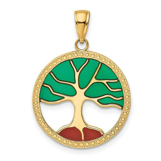 14k Yellow Gold Enameled Tree Of Life Pendant