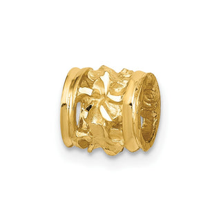 14k Yellow Gold Diamond-cut Mini Plumeria Barrel Chain Slide Pendant