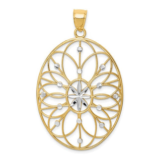 14k Yellow Gold w/ Rhodium Floral Medallion Pendant