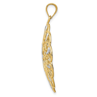 14k Yellow Gold and Rhodium Diamond-cut Fancy Swirl Pendant