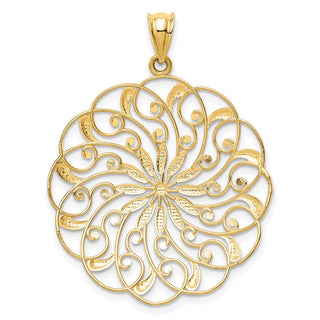 14k Yellow Gold and Rhodium Diamond-cut Fancy Swirl Pendant