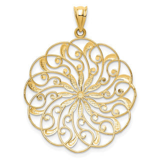 14k Yellow Gold and Rhodium Diamond-cut Fancy Swirl Pendant