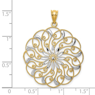14k Yellow Gold and Rhodium Diamond-cut Fancy Swirl Pendant