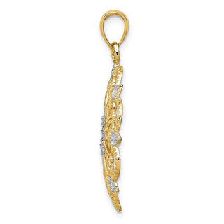 14k Yellow Gold and Rhodium Starburst Pendant