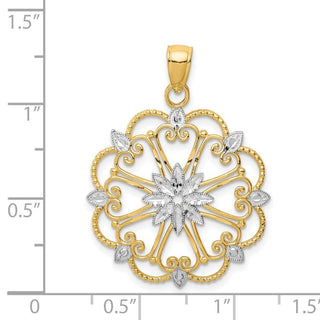 14k Yellow Gold and Rhodium Starburst Pendant