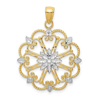 14k Yellow Gold and Rhodium Starburst Pendant