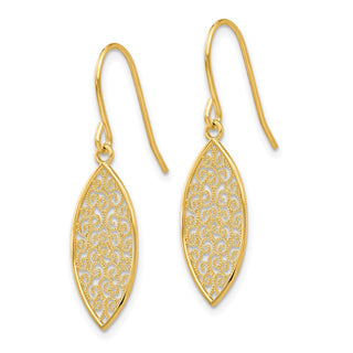 14k Yellow Gold 27mm Fancy Filigree Teardrop Dangle Earrings