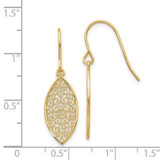 14k Yellow Gold 27mm Fancy Filigree Teardrop Dangle Earrings