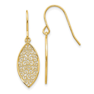 14k Yellow Gold 27mm Fancy Filigree Teardrop Dangle Earrings