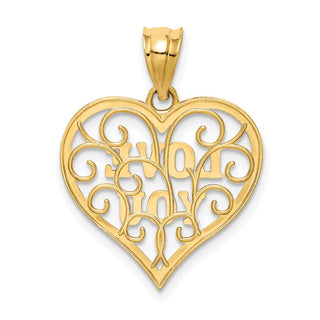 14k Yellow Gold & Rhodium Filigree Love You Pendant