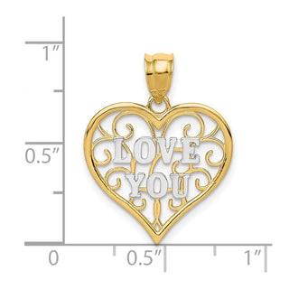 14k Yellow Gold & Rhodium Filigree Love You Pendant