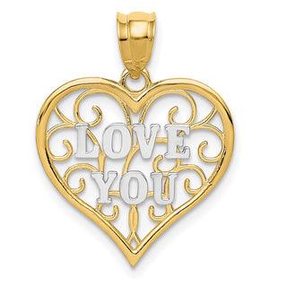 14k Yellow Gold & Rhodium Filigree Love You Pendant