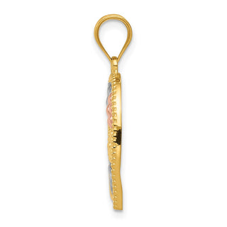 14k Yellow, White and Rose Gold Mom and Flowers Pendant