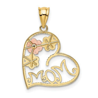 14k Yellow, White and Rose Gold Mom and Flowers Pendant