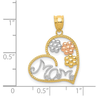 14k Yellow, White and Rose Gold Mom and Flowers Pendant