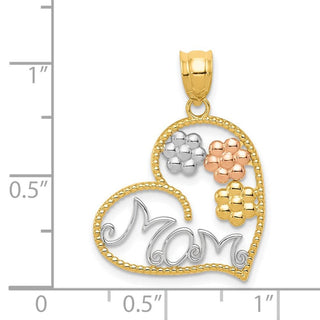 14k Yellow, White and Rose Gold Mom and Flowers Pendant