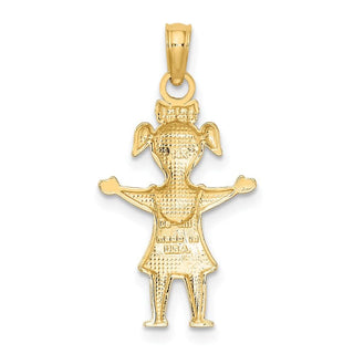 14k Yellow Gold Solid Polished Girl With Pig-Tails Pendant