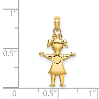 14k Yellow Gold Solid Polished Girl With Pig-Tails Pendant