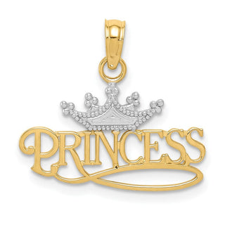 14k Yellow Gold And Rhodium Polished Princess With Crown Pendant