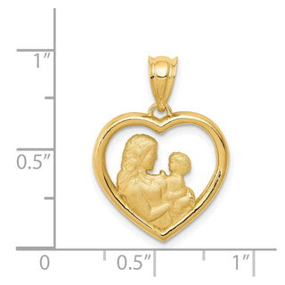 14k Yellow Gold Polished and Satin Mom/Baby Heart Charm
