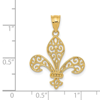 14k Yellow Gold Filigree Fleur De Lis Pendant