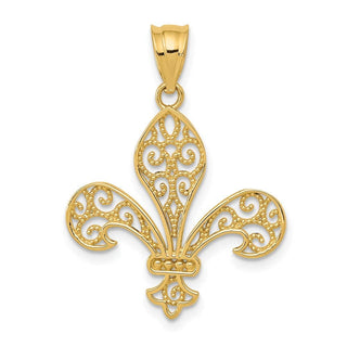 14k Yellow Gold Filigree Fleur De Lis Pendant