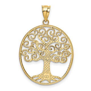 14k Yellow Gold And Rhodium Filigree Tree Of Life Pendant