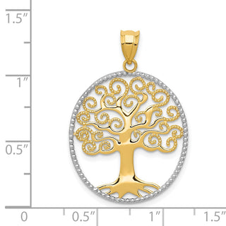 14k Yellow Gold And Rhodium Filigree Tree Of Life Pendant