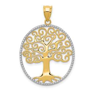 14k Yellow Gold And Rhodium Filigree Tree Of Life Pendant