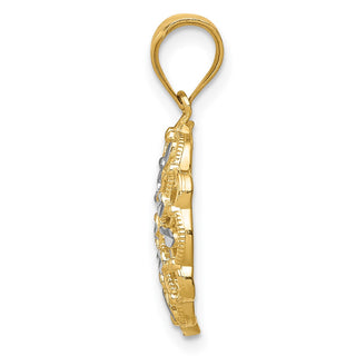 14k Yellow Gold w/Rhodium Diamond-Cut Round Pendant