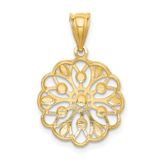 14k Yellow Gold w/Rhodium Diamond-Cut Round Pendant