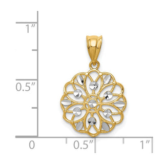 14k Yellow Gold w/Rhodium Diamond-Cut Round Pendant