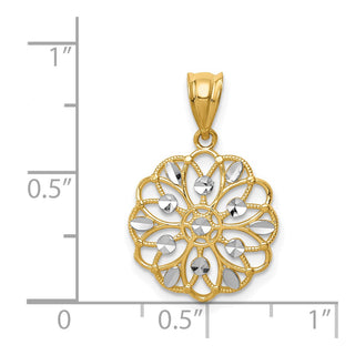14k Yellow Gold w/Rhodium Diamond-Cut Round Pendant