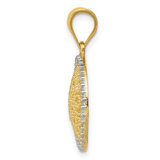 14k Yellow Gold w/Rhodium Filigree Circle Pendant