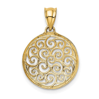 14k Yellow Gold w/Rhodium Filigree Circle Pendant