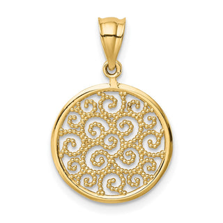 14k Yellow Gold Filigree Round Pendant