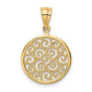 14k Yellow Gold Filigree Round Pendant