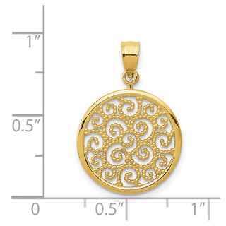 14k Yellow Gold Filigree Round Pendant