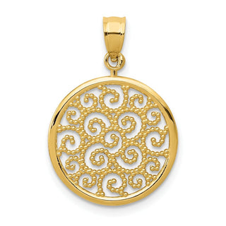 14k Yellow Gold Filigree Round Pendant