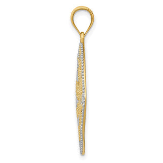 14k Yellow Gold w/Rhodium Diamond-Cut Filigree Swirl Pendant