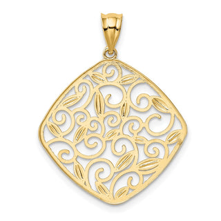 14k Yellow Gold w/Rhodium Diamond-Cut Filigree Swirl Pendant
