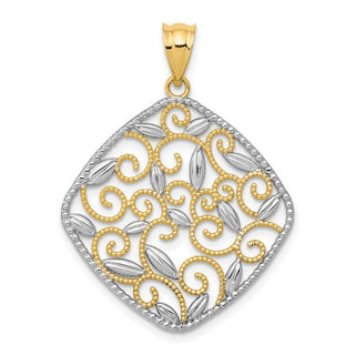 14k Yellow Gold w/Rhodium Diamond-Cut Filigree Swirl Pendant