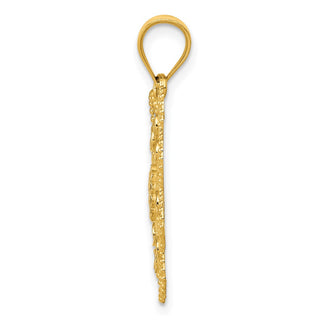 14k Yellow Gold and Rhodium Diamond-cut Swirl Round Pendant